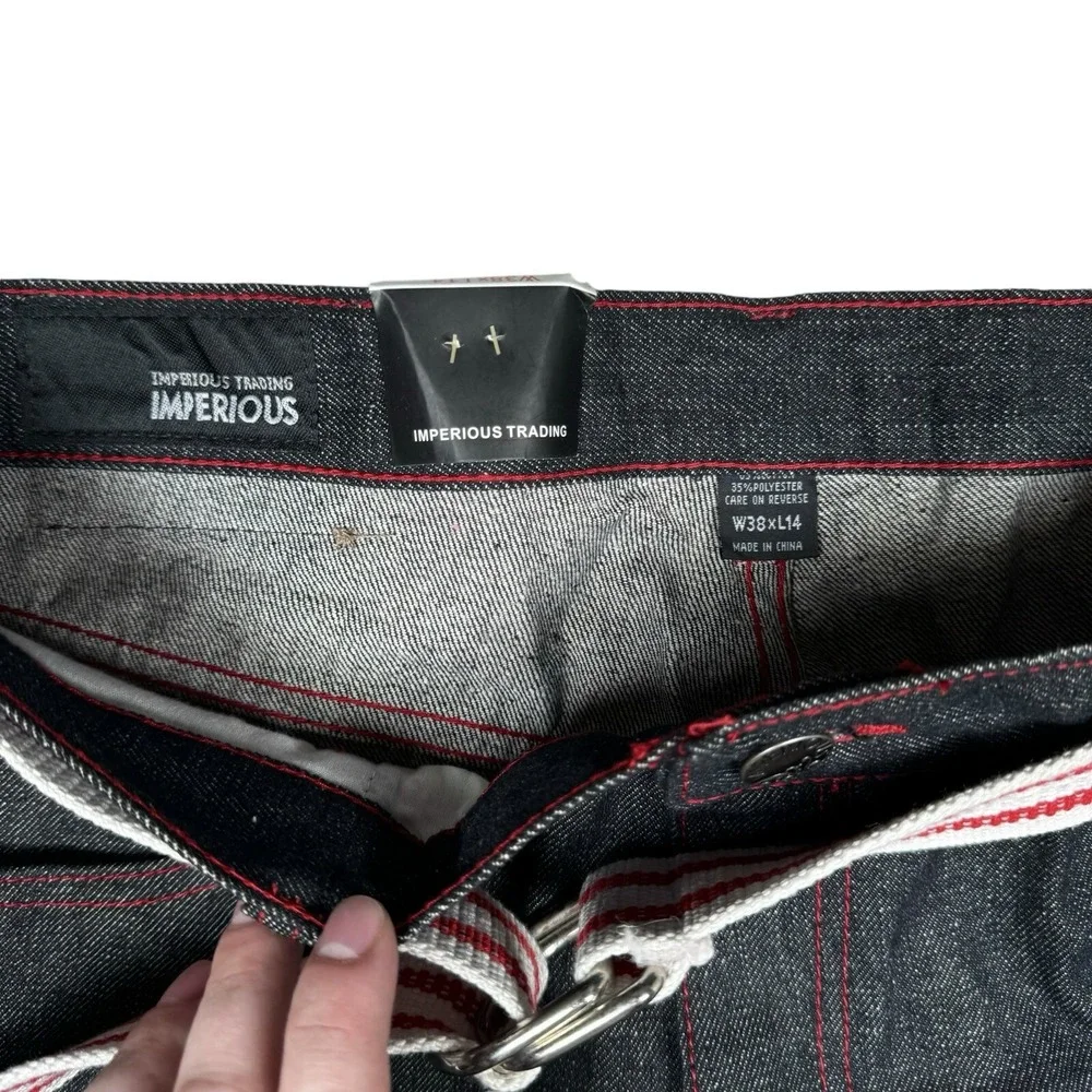 NEW  Y2K Imperious Trading Black Jean Shorts Red Stitching - Men's 38